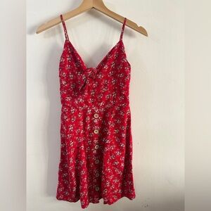 UNKNOWN Dainty Floral Red Mini Dress SIZE EXTRA SMALL XS Spaghetti Strap Fx Tie